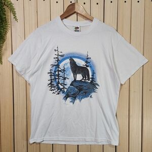 Vintage Graphic T Shirt, Wolf, Size L, Fruit of the Loom Tee